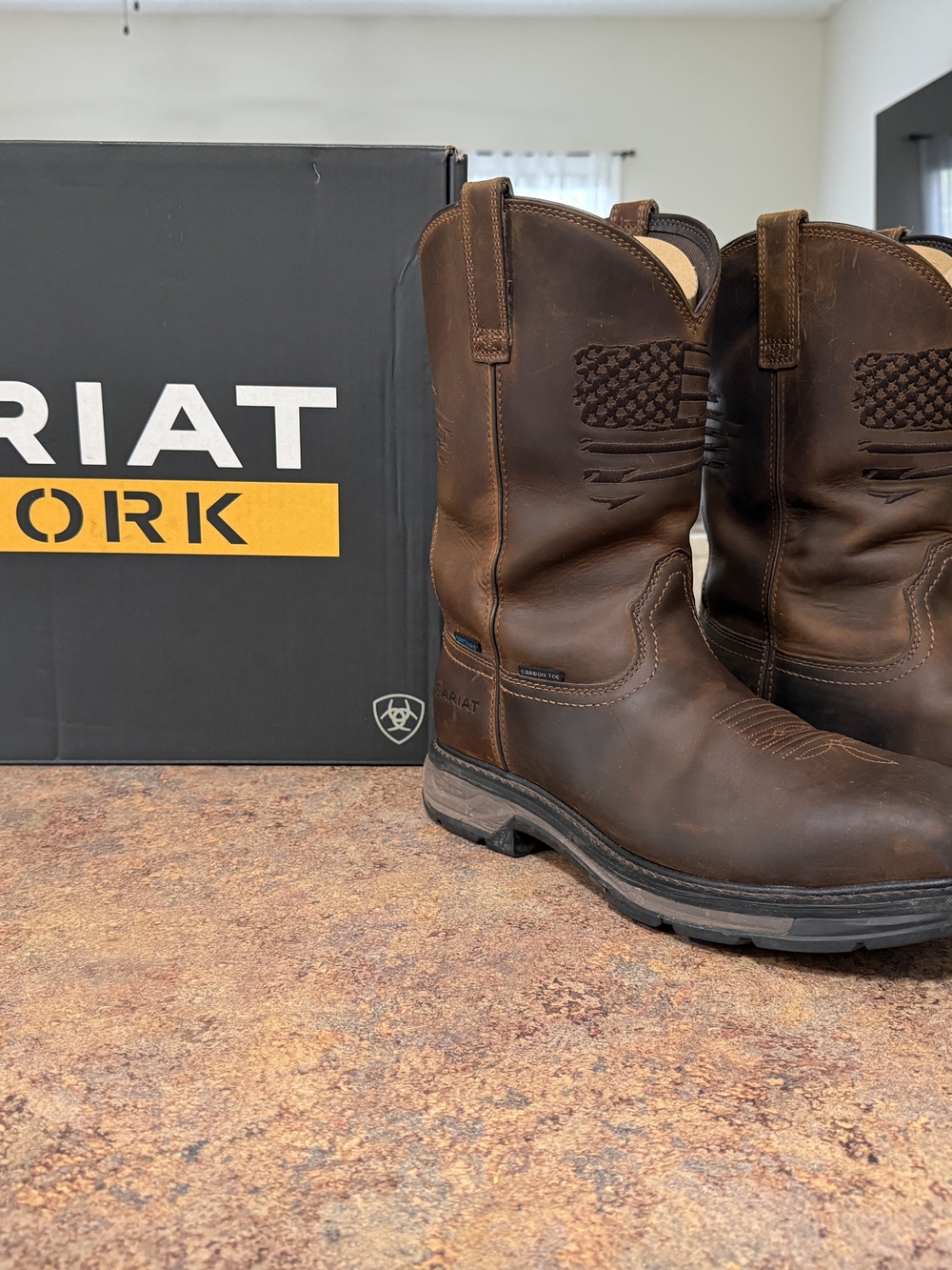 Ariat Men’s Brown Leather Work Boots - WorkHog XT Patriot Waterproof Carbon Toe